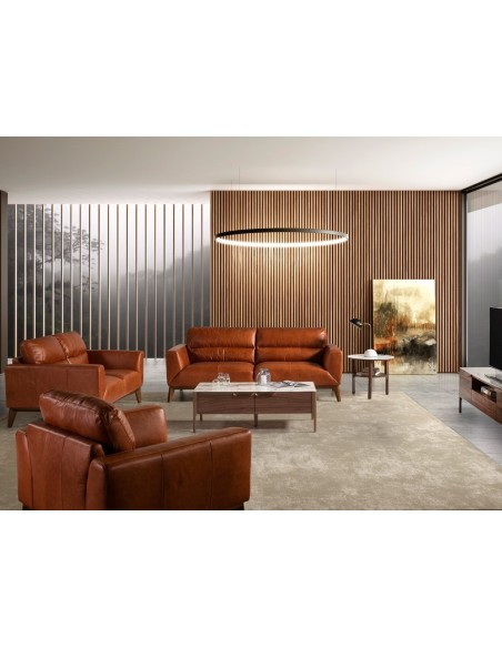 Mesa centro rectangular cristal imitación mármol y nogal