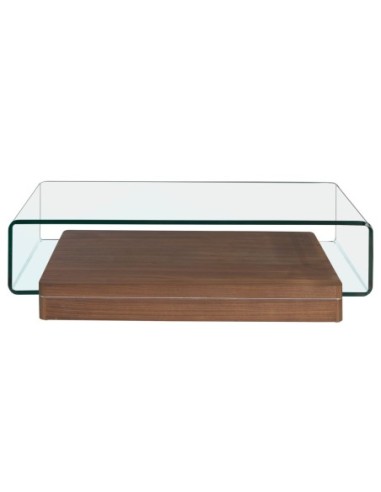Mesa centro rectangular cristal templado y nogal