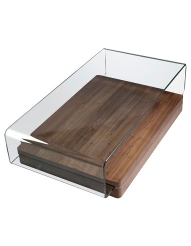 Mesa centro rectangular cristal templado y nogal