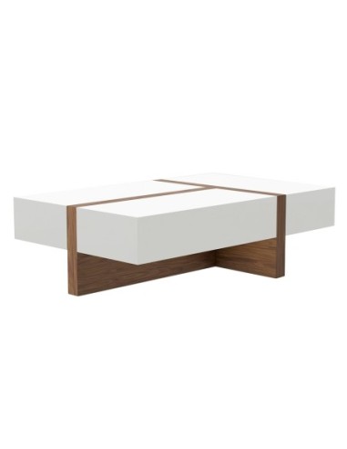 Mesa centro rectangular madera blanco y nogal