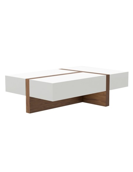 Mesa centro rectangular madera blanco y nogal