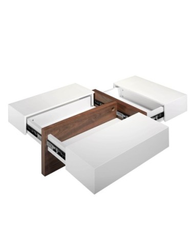 Mesa centro rectangular madera blanco y nogal
