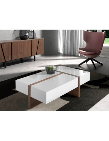 Mesa centro rectangular madera blanco y nogal
