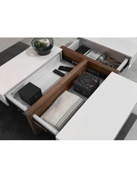 Mesa centro rectangular madera blanco y nogal