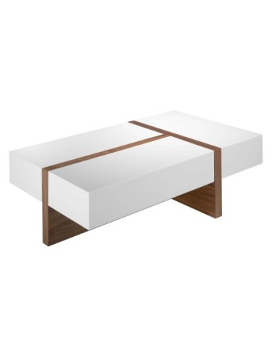 Mesa centro rectangular madera blanco y nogal
