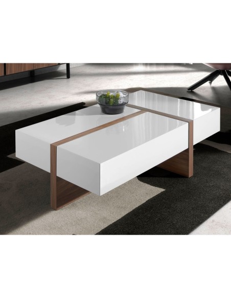 Mesa centro rectangular madera blanco y nogal