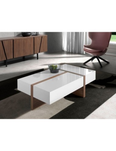 Mesa centro rectangular madera blanco y nogal
