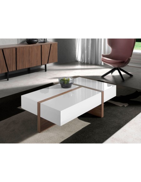 Mesa centro rectangular madera blanco y nogal