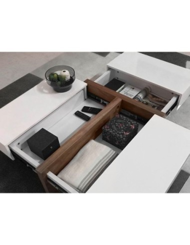 Mesa centro rectangular madera blanco y nogal