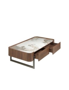 Mesa centro rectangular mármol porcelánico, nogal y acero... 2