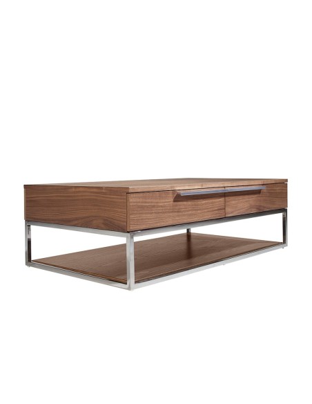 Mesa centro rectangular nogal y acero cromado