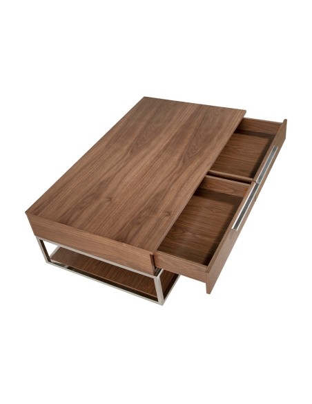 Mesa centro rectangular nogal y acero cromado