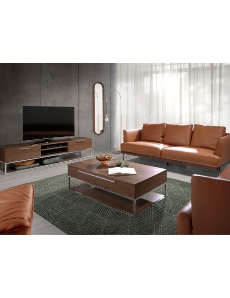 Mesa centro rectangular nogal y acero cromado