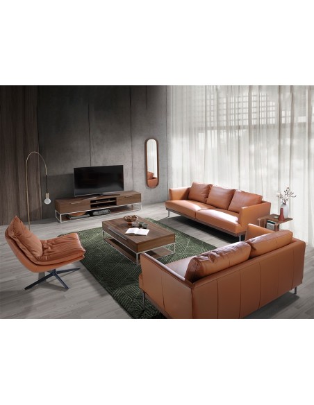 Mesa centro rectangular nogal y acero cromado