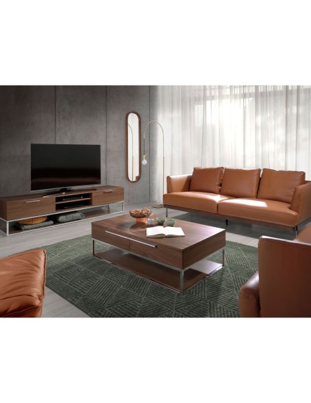 Mesa centro rectangular nogal y acero cromado