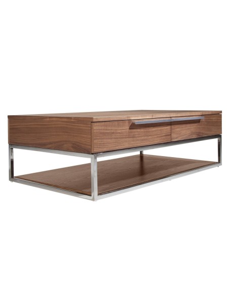 Mesa centro rectangular nogal y acero cromado