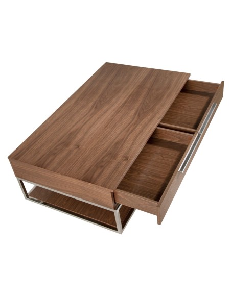 Mesa centro rectangular nogal y acero cromado