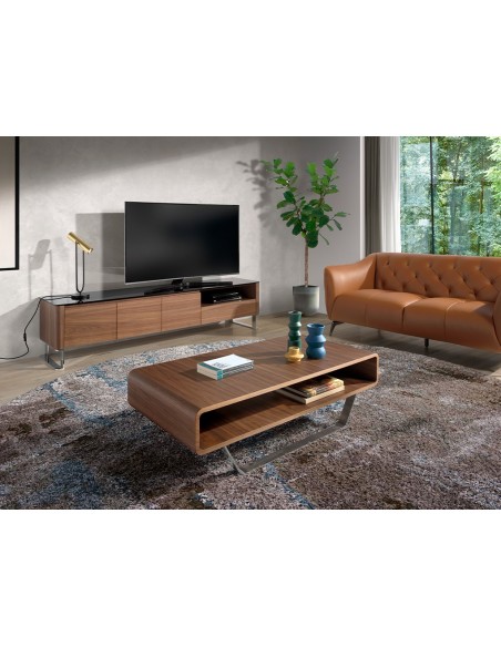 Mesa centro rectangular nogal y acero cromado