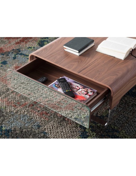 Mesa centro rectangular nogal y acero cromado