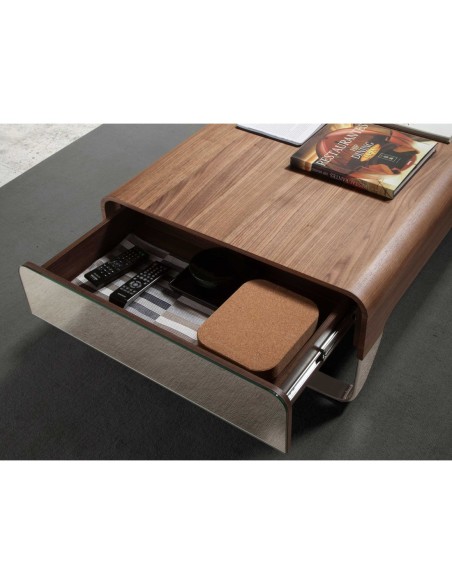 Mesa centro rectangular nogal y acero cromado