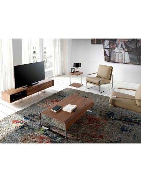 Mesa centro rectangular nogal y acero cromado