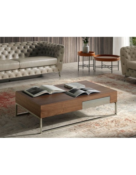 Mesa centro rectangular nogal y acero cromado