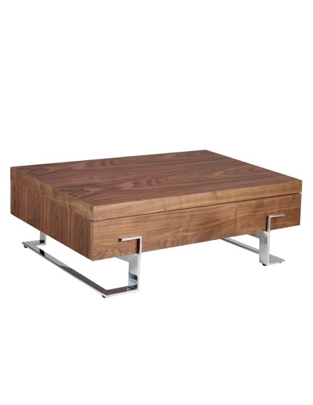 Mesa centro rectangular nogal y acero cromado