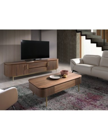 Mesa centro rectangular nogal y acero pulido...