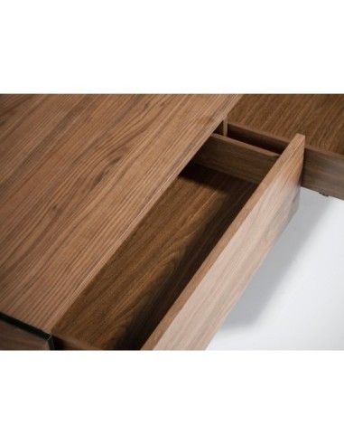 Mesa centro rectangular nogal y cristal templado