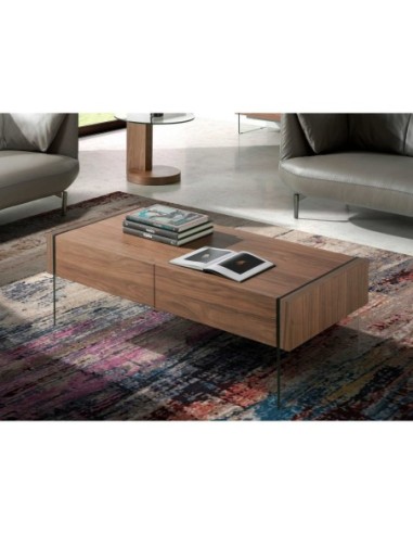 Mesa centro rectangular nogal y cristal templado