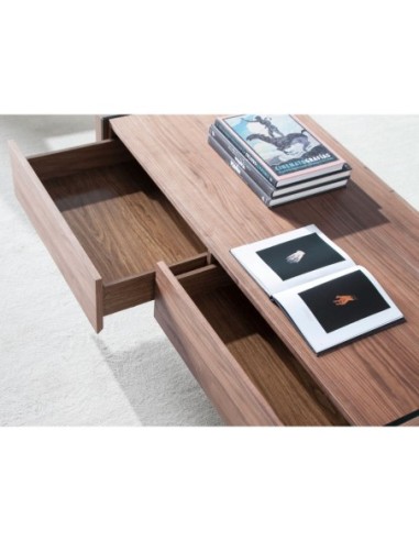 Mesa centro rectangular nogal y cristal templado