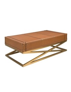 Mesa centro rectangular piel y acero dorado 2