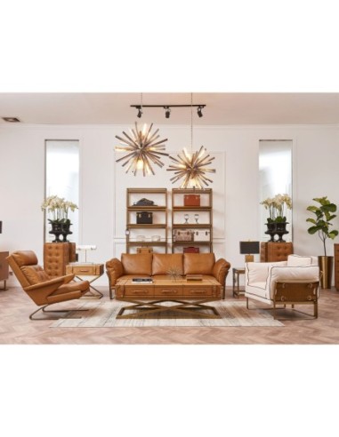 Mesa centro rectangular piel y acero dorado