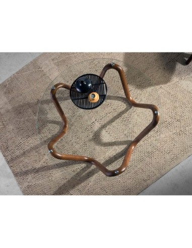 Mesa centro redonda cristal templado y nogal