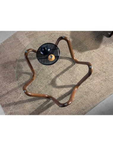 Mesa centro redonda cristal templado y nogal