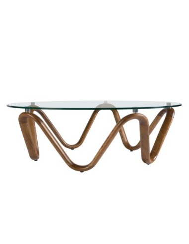 Mesa centro redonda cristal templado y nogal