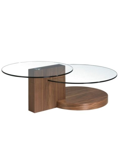 Mesa centro redonda cristal templado y nogal