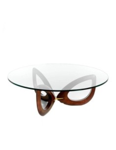 Mesa centro redonda cristal templado y nogal