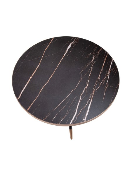 Mesa centro redonda mármol porcelánico y acero negro