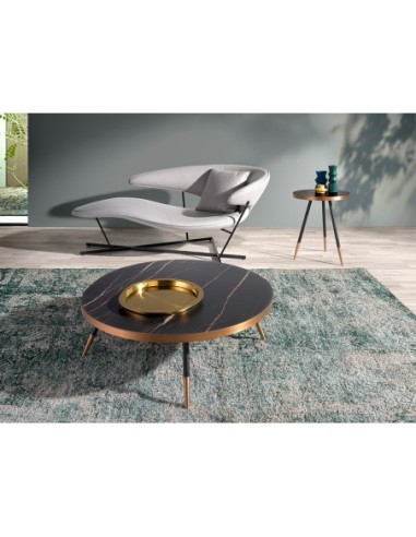 Mesa centro redonda mármol porcelánico y acero...