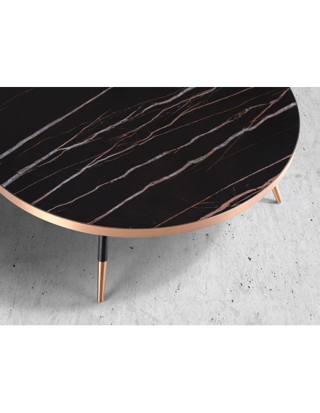 Mesa centro redonda mármol porcelánico y acero negro