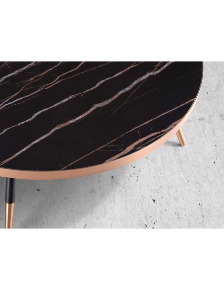 Mesa centro redonda mármol porcelánico y acero negro