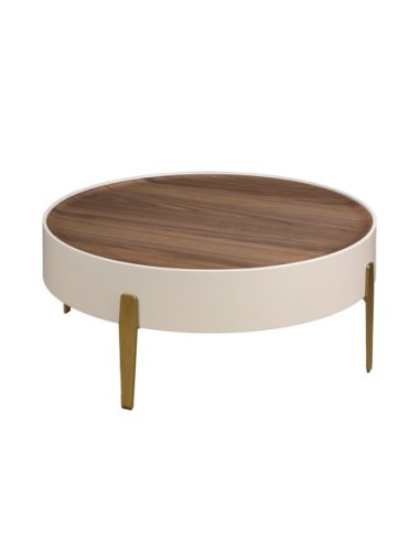 Mesa centro redonda nogal, madera beige y acero...