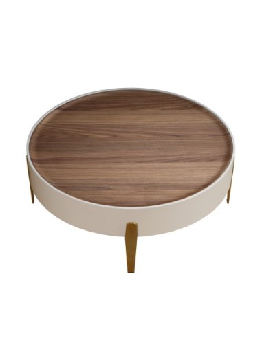 Mesa centro redonda nogal, madera beige y acero...