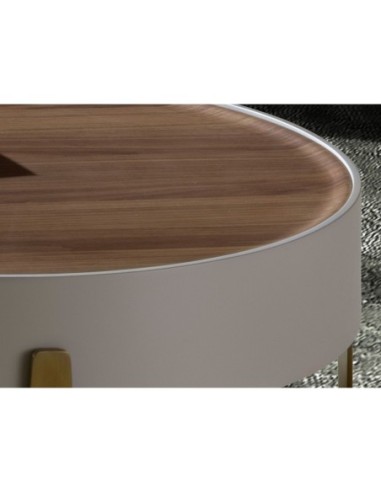 Mesa centro redonda nogal, madera beige y acero...