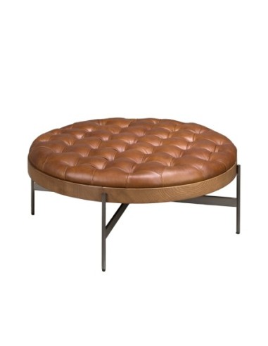 Mesa centro redonda piel color marrón oscuro,...