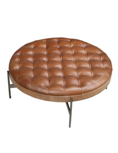 Mesa centro redonda piel color marrón oscuro,...