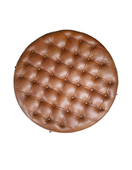 Mesa centro redonda piel color marrón oscuro, nogal y acero oscuro