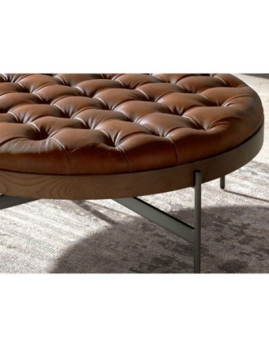 Mesa centro redonda piel color marrón oscuro,...