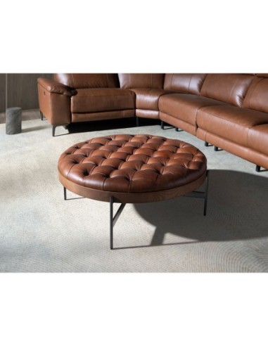 Mesa centro redonda piel color marrón oscuro,...